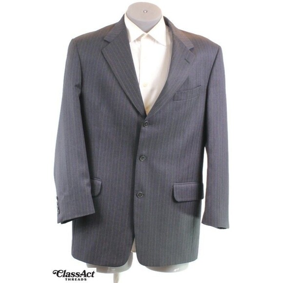Alan Flusser 2 Pc Suit Gray Striped 3 Btn Wool 42L Pleated Fronts 36" Waist - Picture 3 of 11